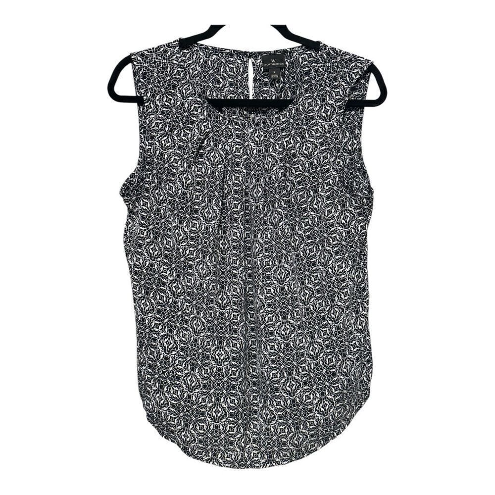 Worthingtom sleeveless blouse random symmetric print black and white